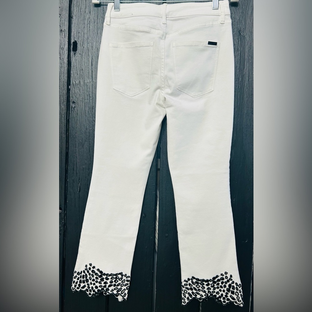 White House Black Market White Boot Cropped Jeans with Black Detail - Picture 4 of 5